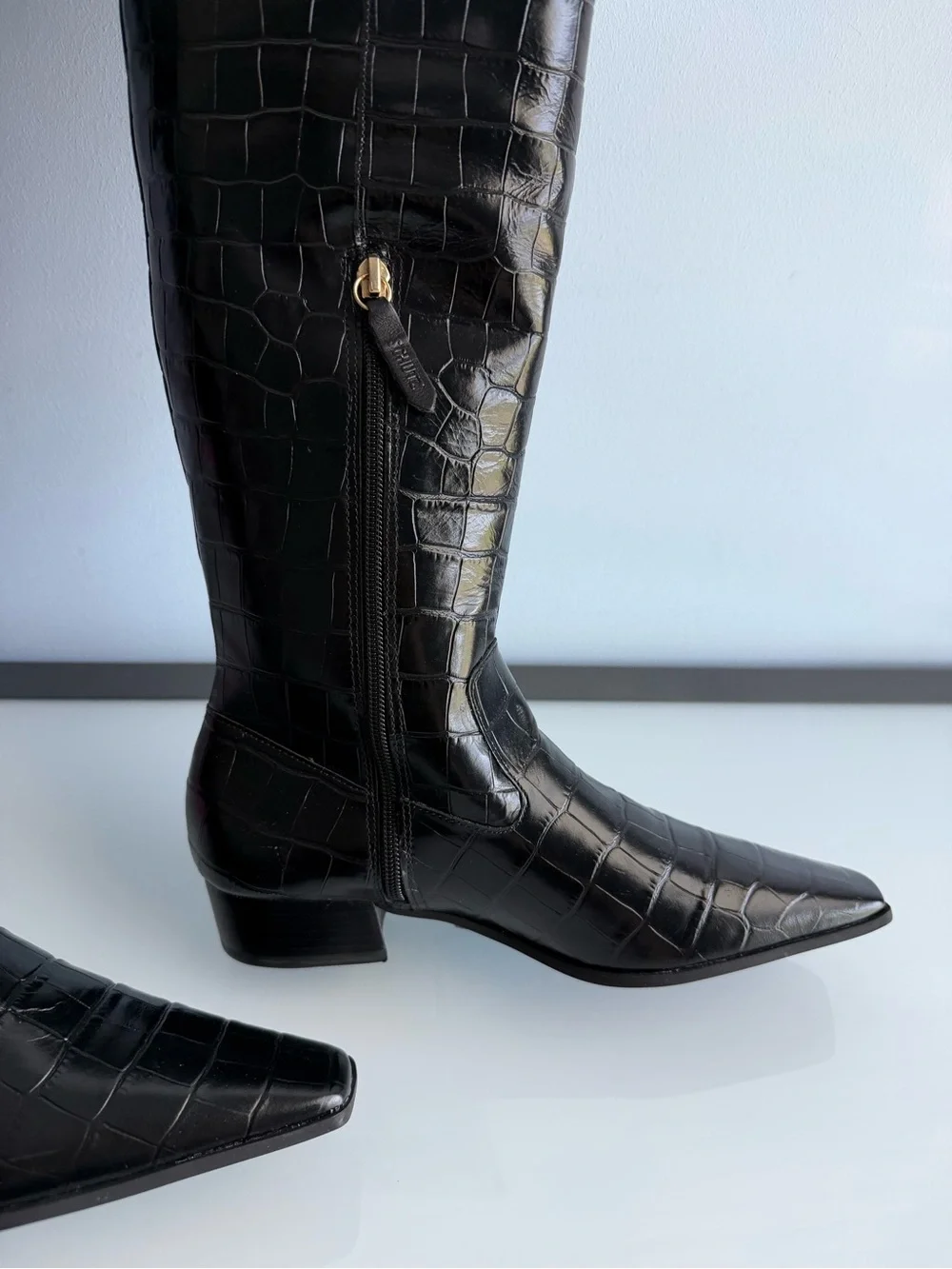 Schutz Women's Black Croc Helena Over the Knee Boots Size 8.5B